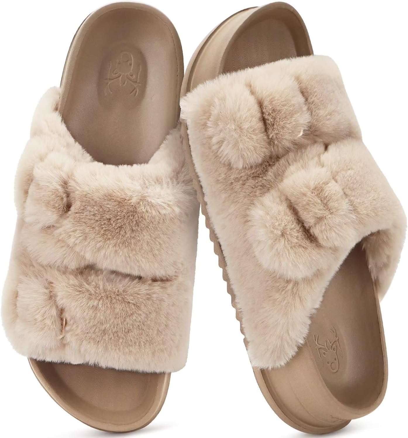 KuaiLu Women's Fluff Slippers with Arch Support for Comfort
