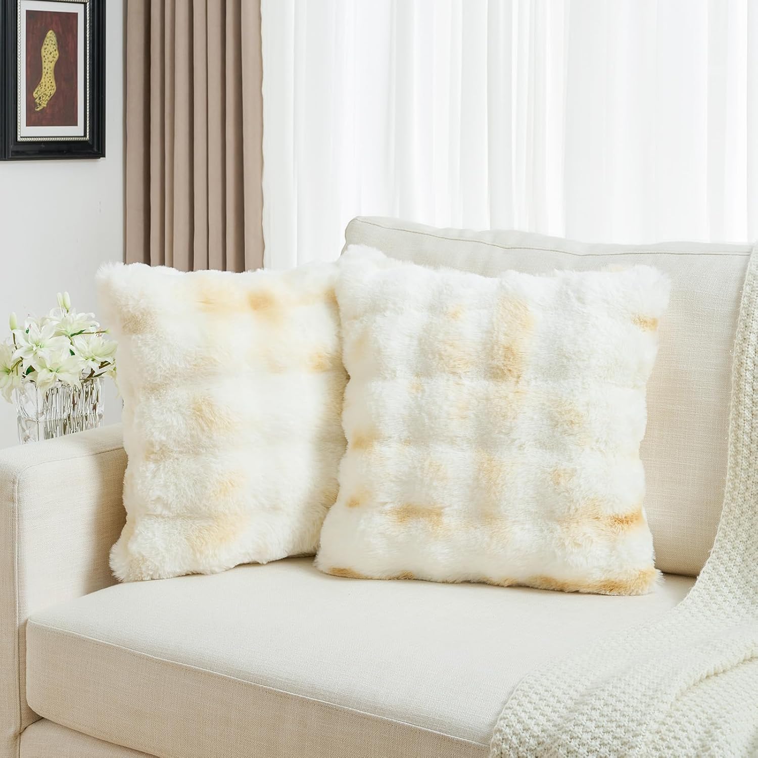 FUTEI Yellow White Decorative Throw Pillow Covers for Cozy Decor