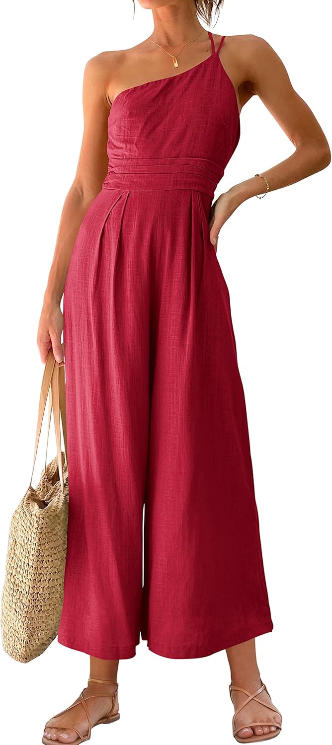 Stylish One Shoulder High Waist Jumpsuit for Summer Outings