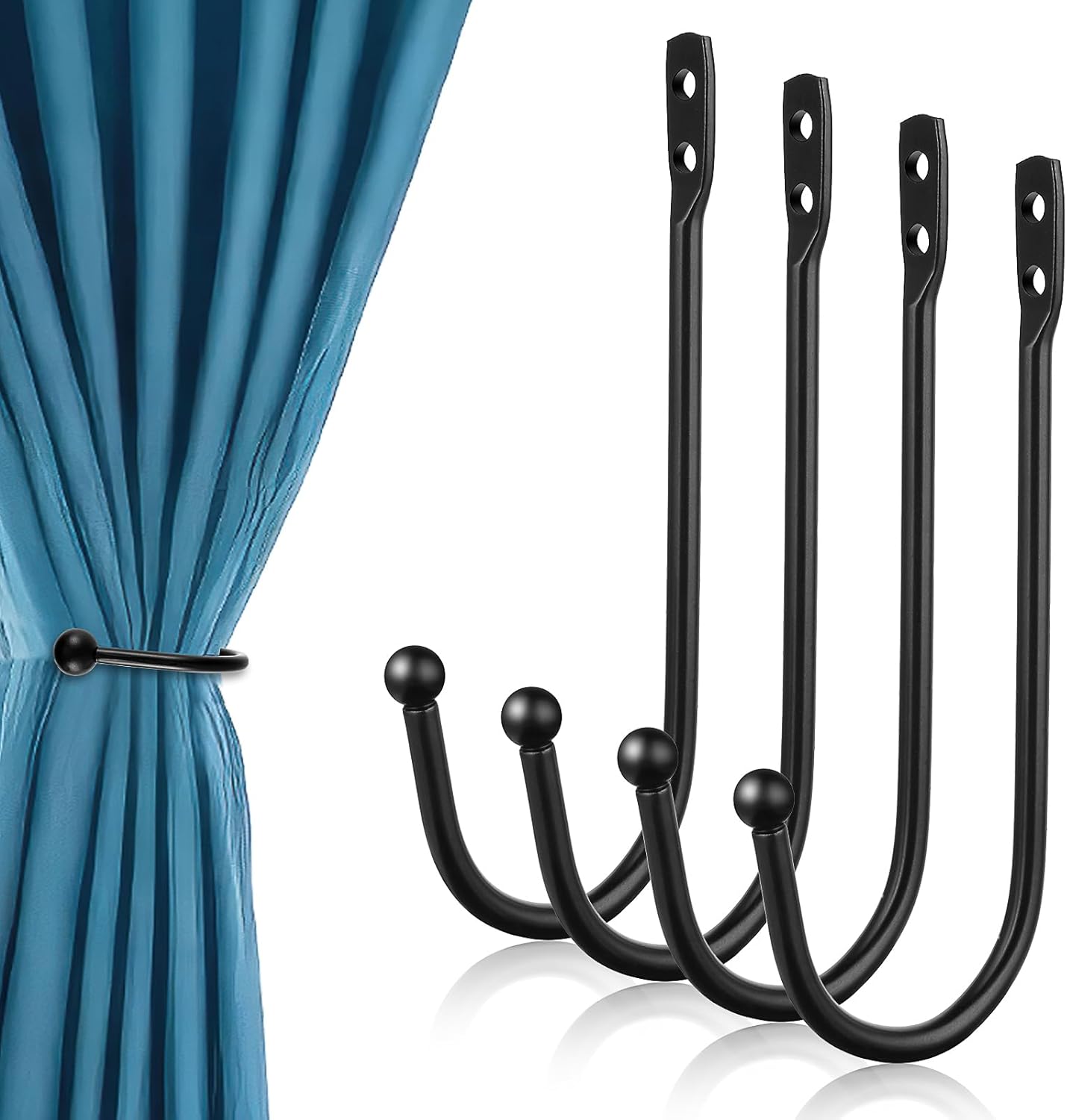 Black Metal Curtain Holdbacks with Screws (Set of 4)
