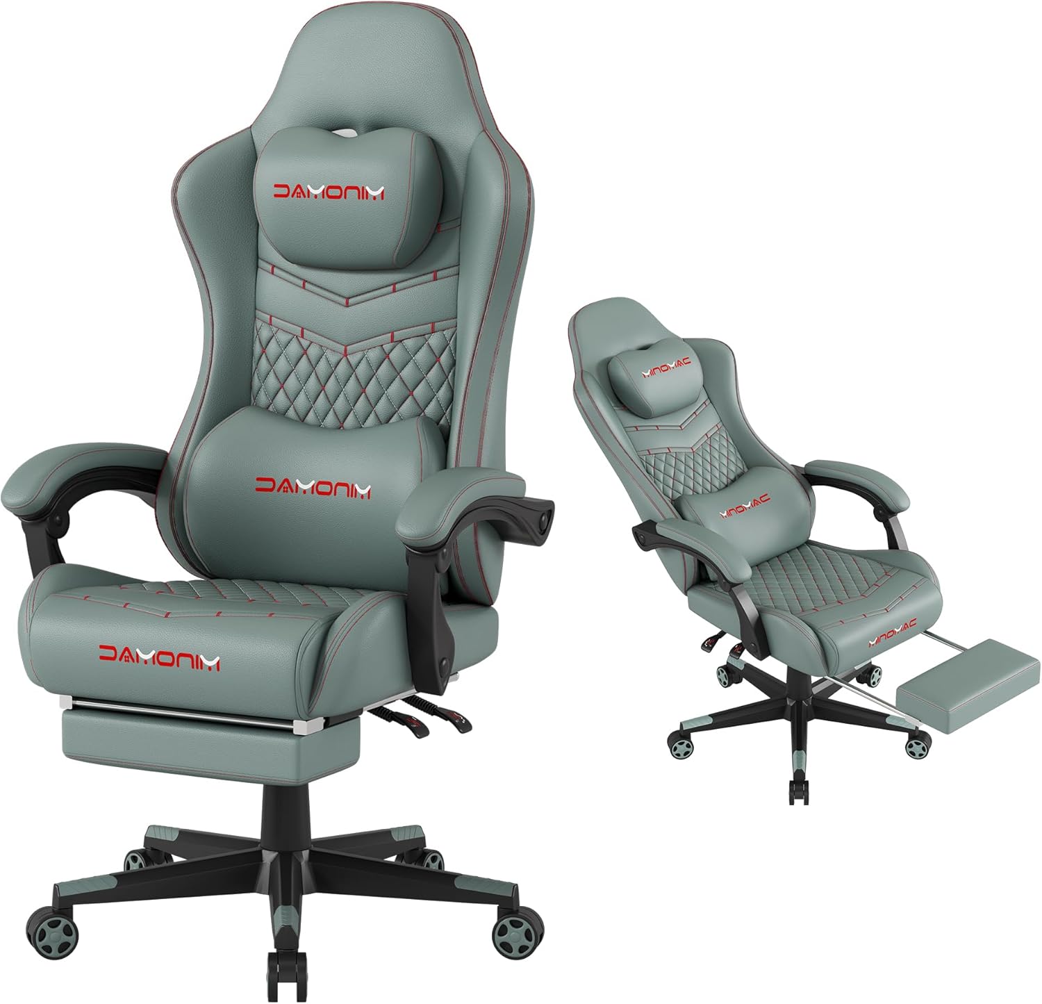 Ergonomic Gaming Chair with Retractable Footrest and Support