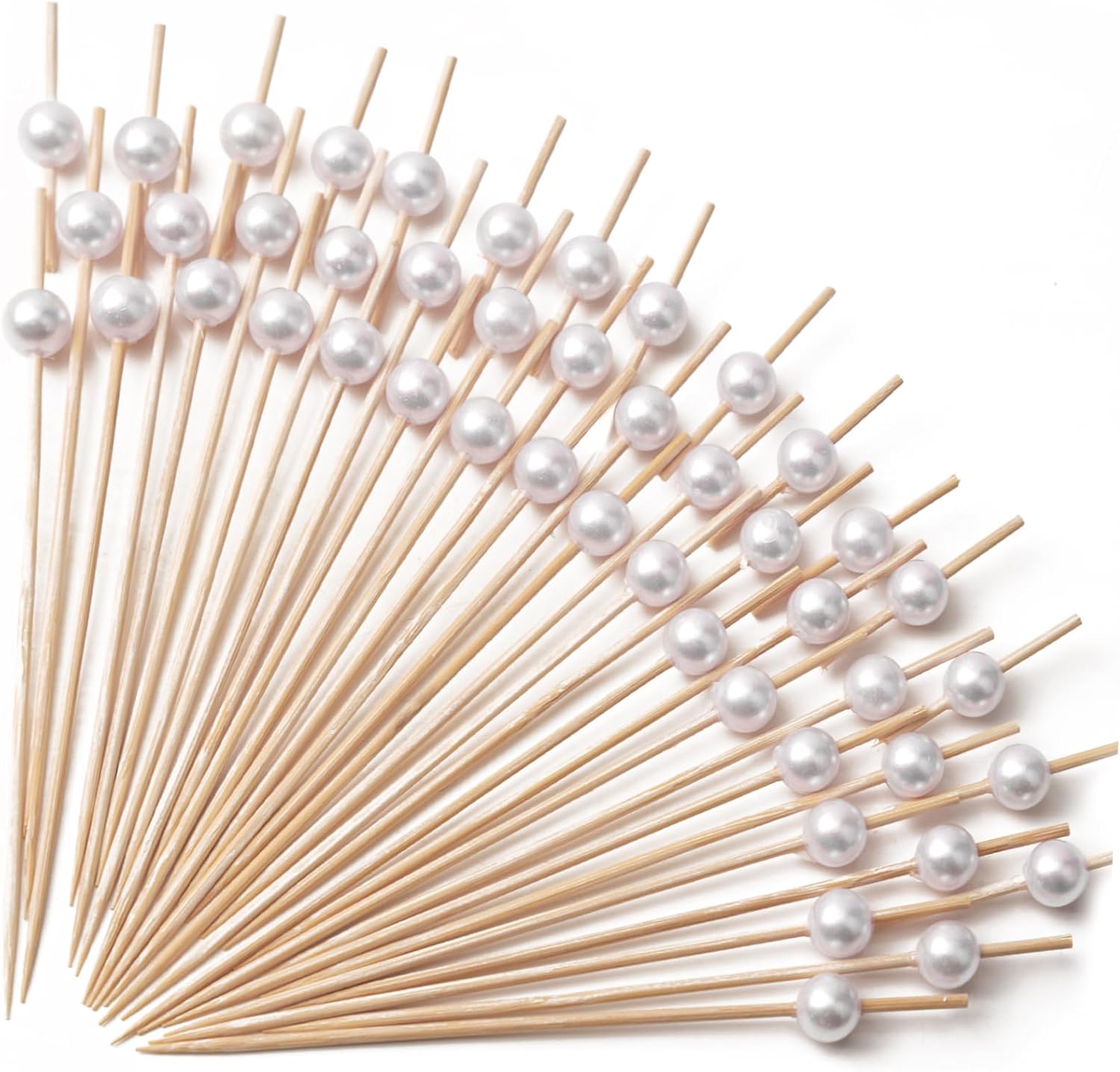 300 Eco-Friendly Bamboo Cocktail Picks by PuTwo - White Pearls