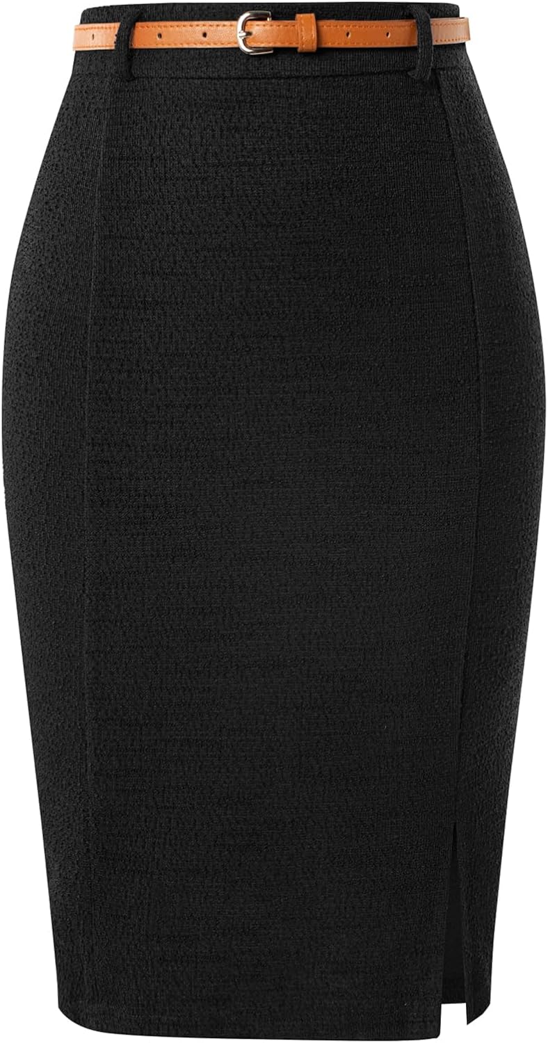 Tweed Pencil Skirt for Women - Elegant Knee Length Design
