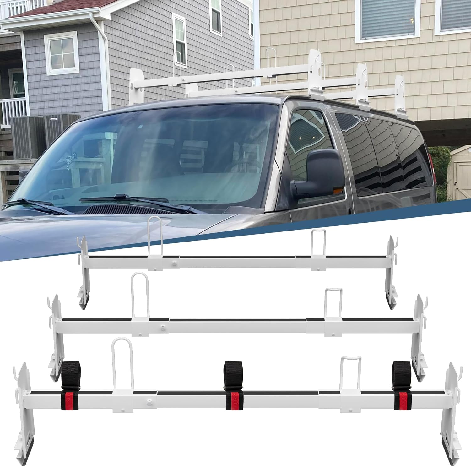 Universal Van Roof Rack 3 Bar Set for Chevy and Ford Vans
