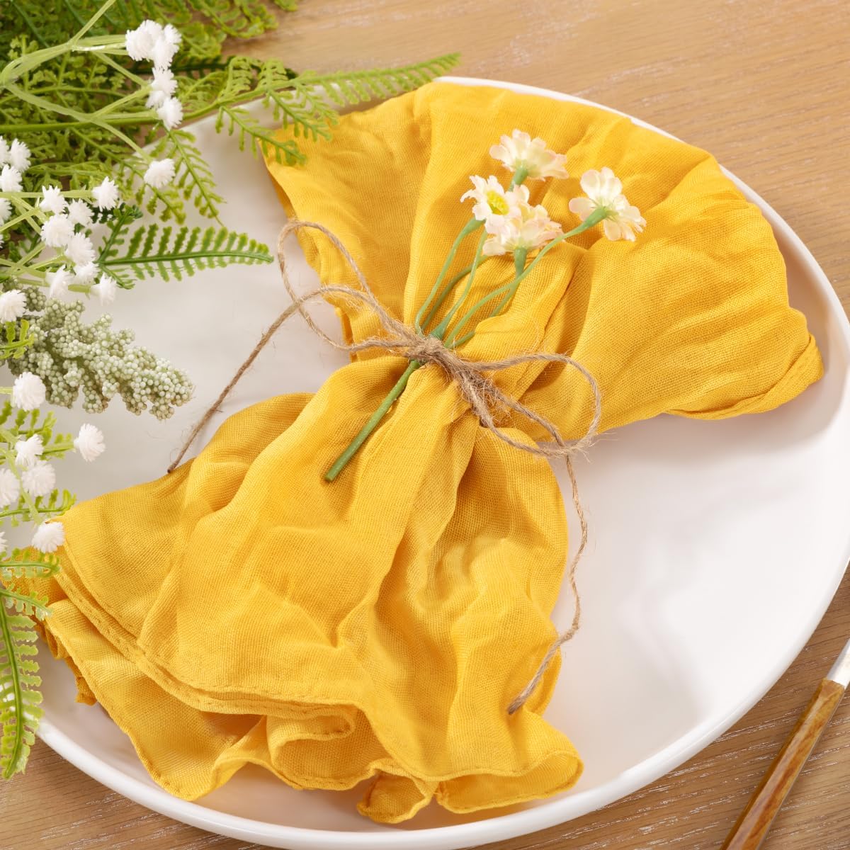 60pcs Gold Fall Cheesecloth Napkins for Elegant Table Decor