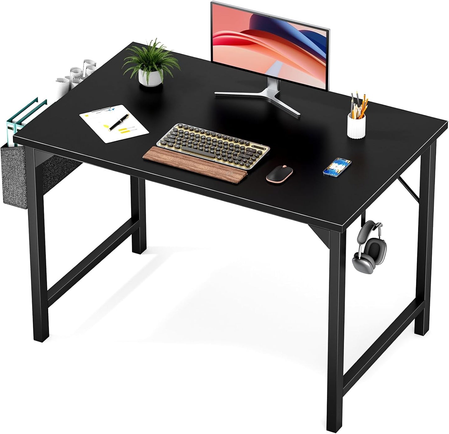 Compact 40 Office Desk with Storage Bag & Hooks - Sweetcrispy Black