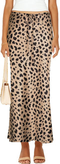 Womens Satin Silk Maxi Skirts Drawstring Flared A-Line (Style 6QFH)
