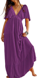 Kikibell Women V-Neck Maxi Dress Tiered Silhouette - Flowy Summer is