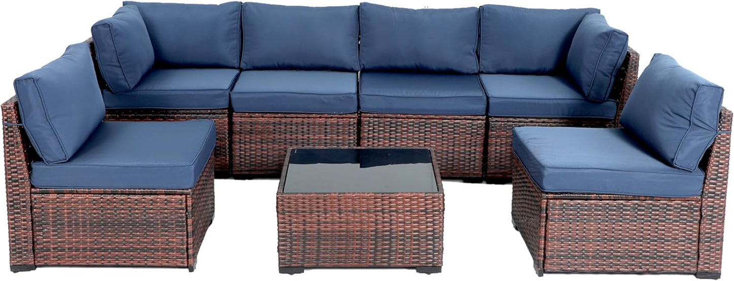 7 Piece Outdoor Furniture Set with Navy Blue Cushions for Comfort