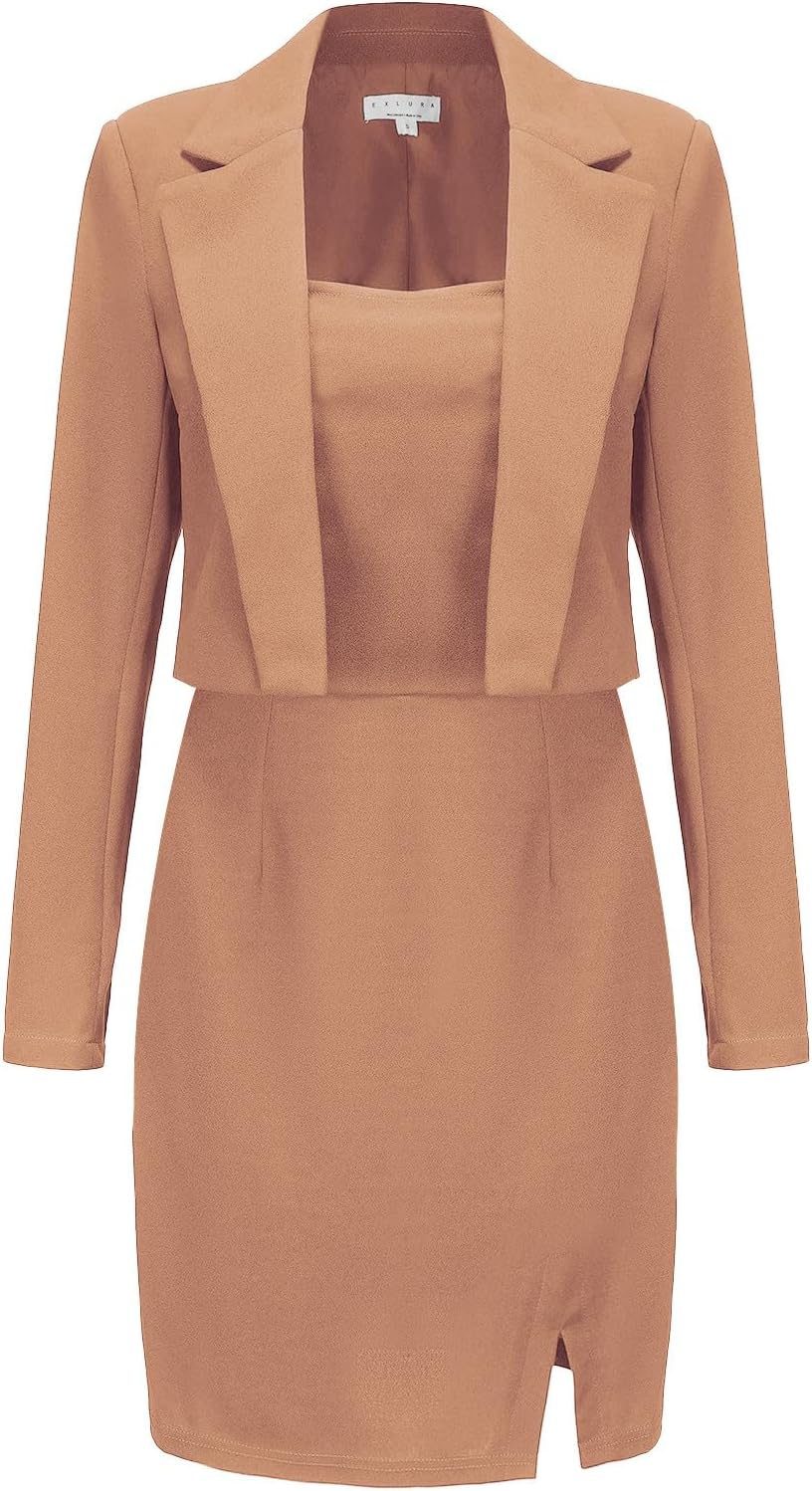EXLURA Women's Professional Business Blazer Dress Suit Set