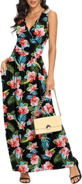 Women Sleeveless Deep V Neck Rayon Maxi Dress - Stretchy Casual Fit