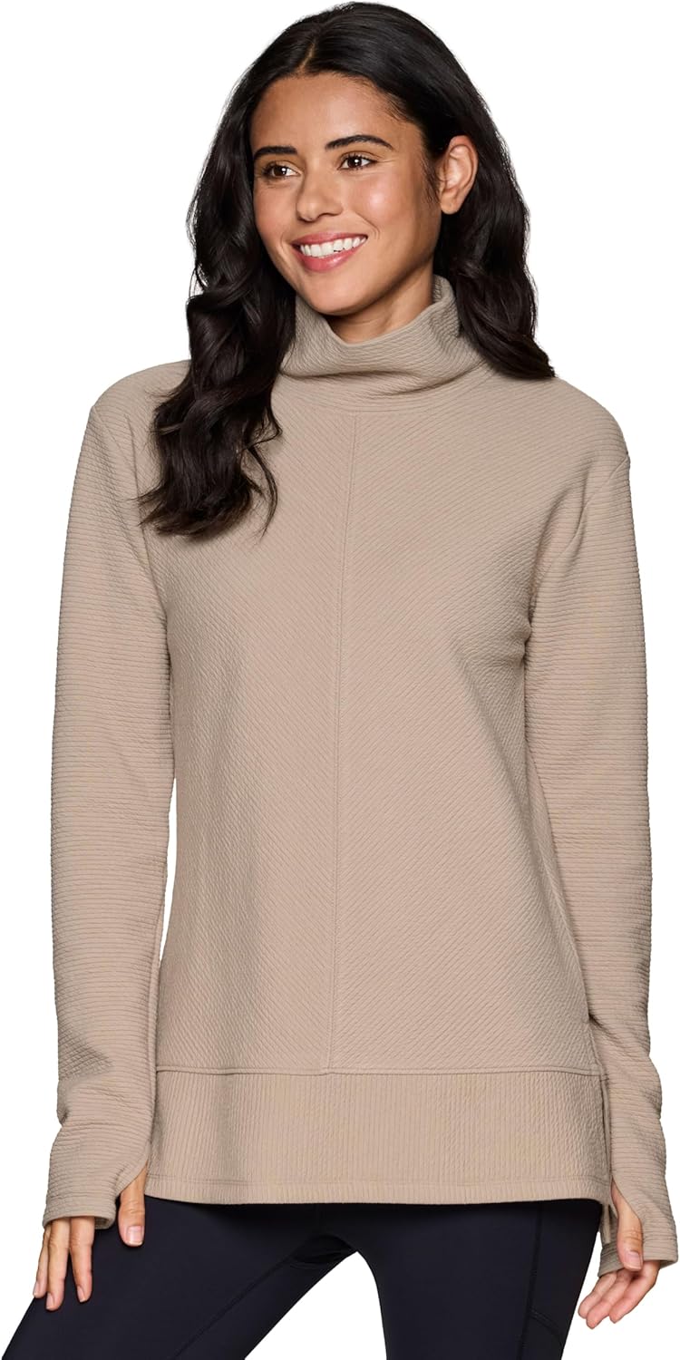 RBX Active Women's Ultra Soft Quilted Cowl Neck Pullover Sweater