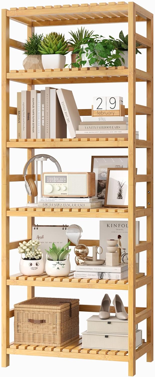 6-Tier Bamboo Shelf for Home Office, Kitchen, and Bathroom