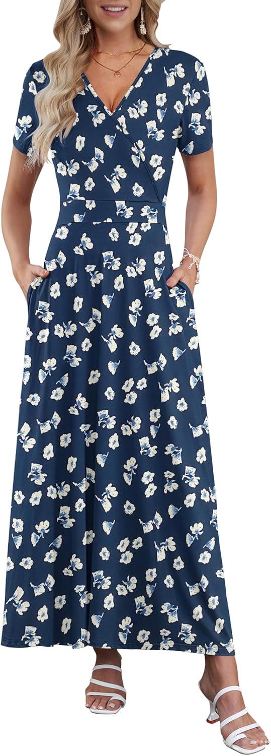 AUSELILY Maxi Dresses for Women with Pockets and Floral Print