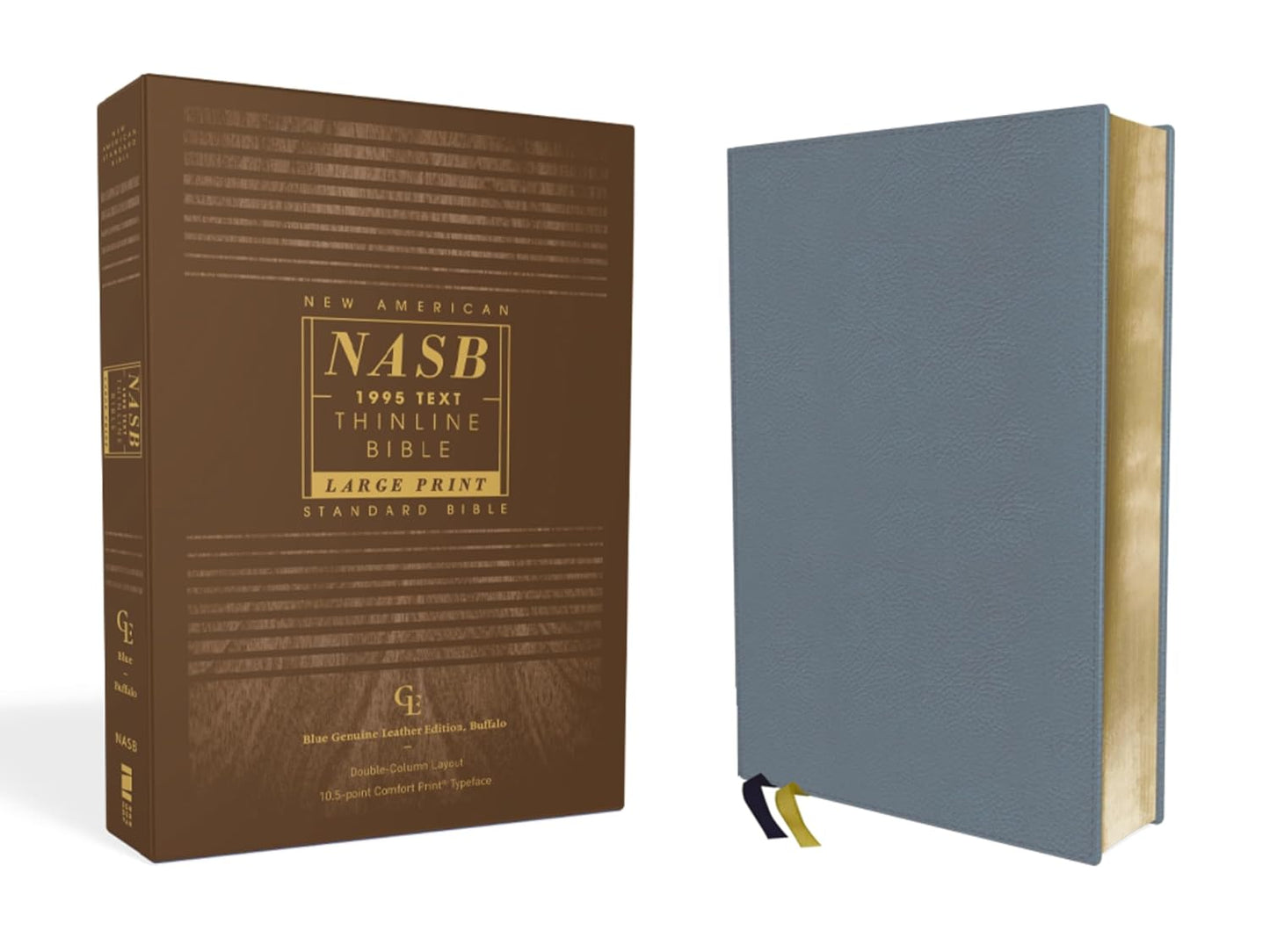 NASB Thinline Bible Large Print Genuine Leather Buffalo Blue