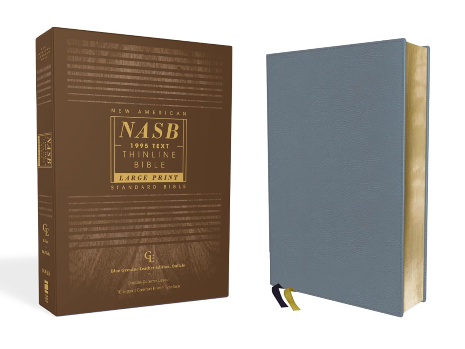 NASB Thinline Bible Large Print Genuine Leather Buffalo Blue