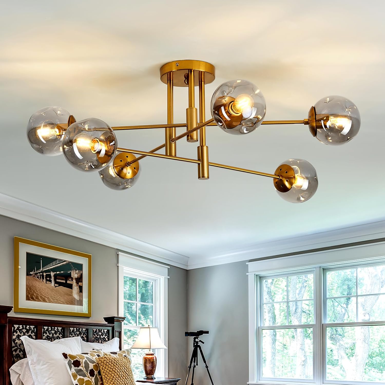 Modern Flush Mount Ceiling Light Fixture with Glass Globe Design