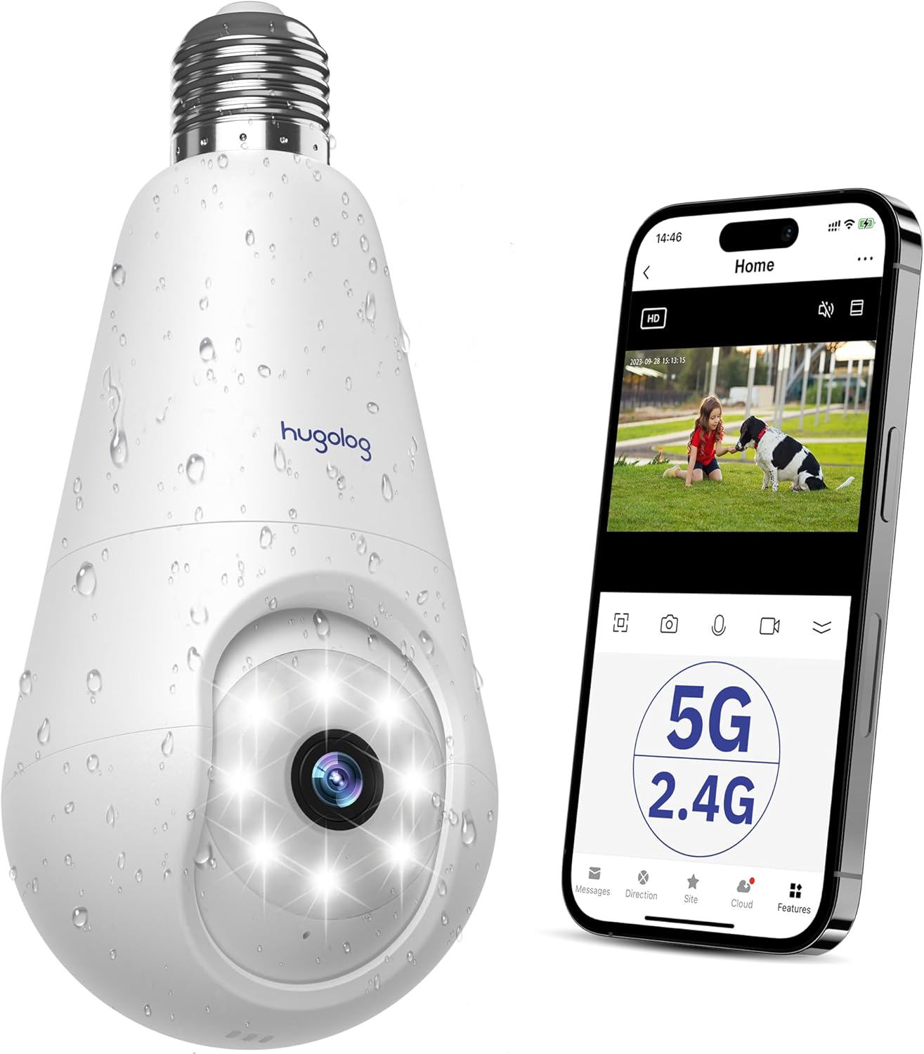 Hugolog 3MP Light Bulb Camera: Color Night Vision