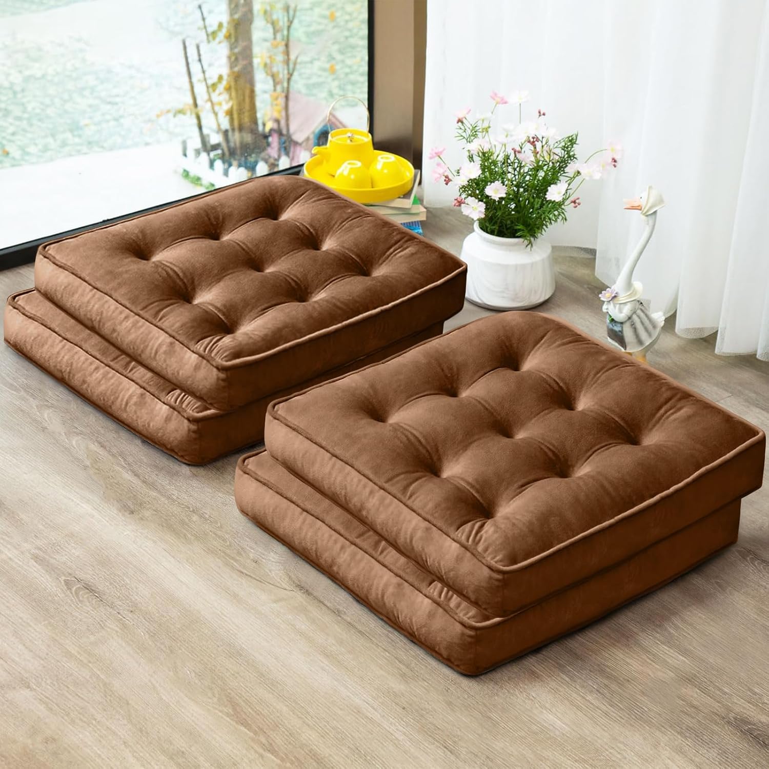 Memory Foam Floor Pillow Set of 4 for Meditation and Yoga