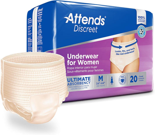 Attends Women's Disposable Pull On Underwear, Tear Away Seams, Medium - Stay Discreet!