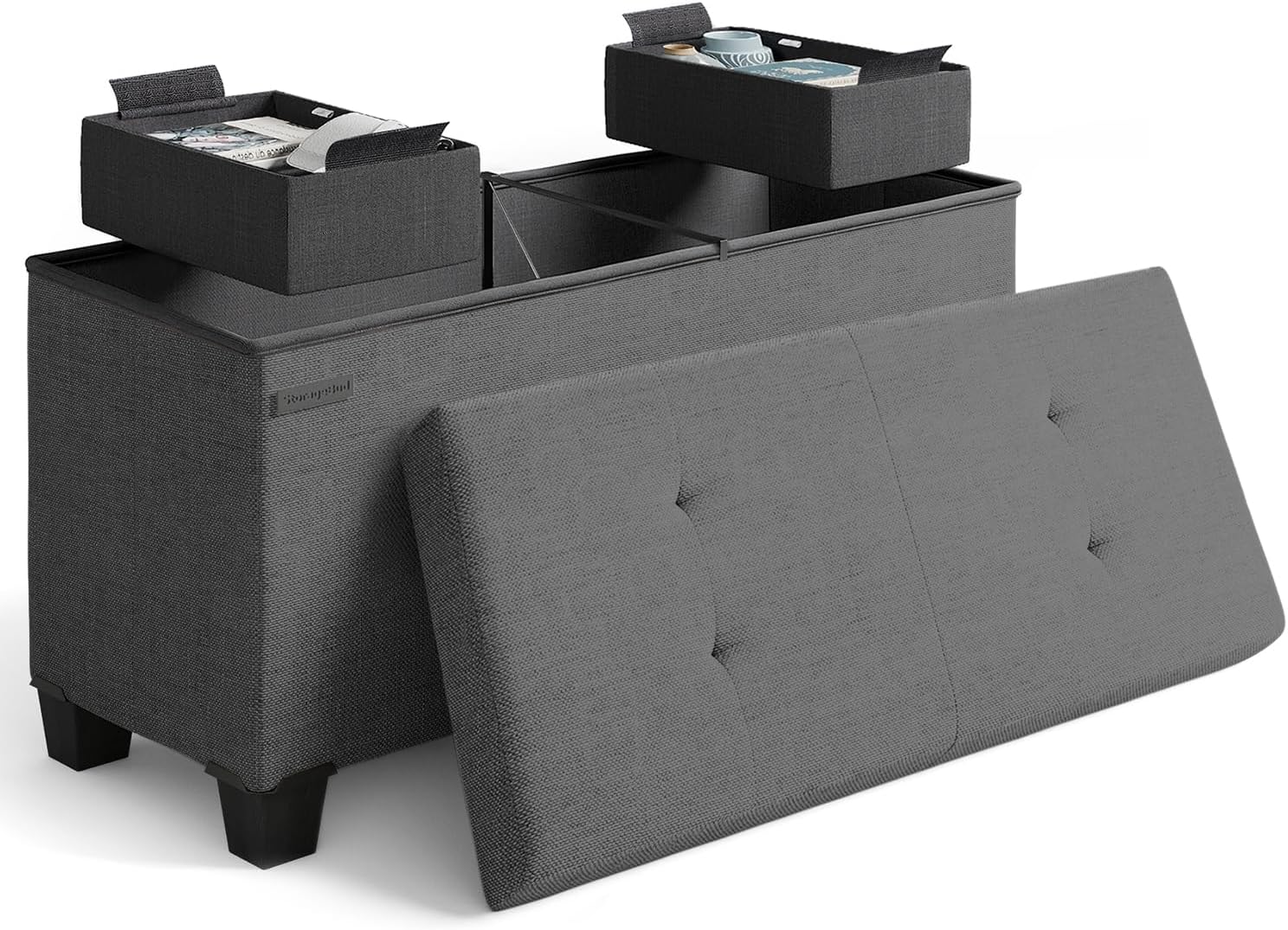 Storage Ottoman Bench with Bins for Bedroom and Living Room