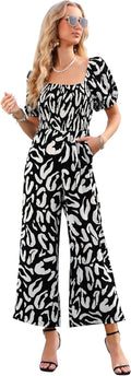 Summer Jumpsuits for Women Floral Loose Wide Leg Romper - Travel
