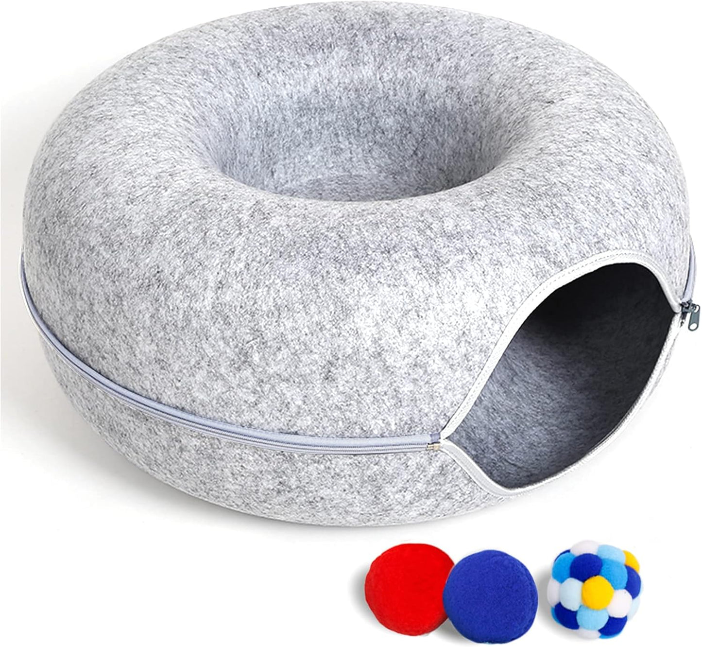 Large Cat Tunnel Bed with Toys for Indoor Cats - Stylish & Durable