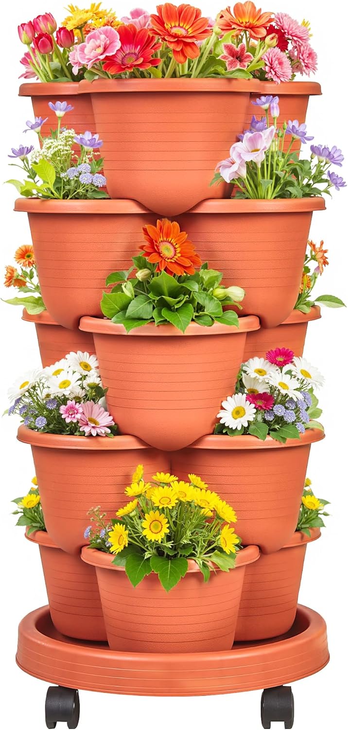 VECELO 5 Tier Vertical Garden Planter for Strawberries and Herbs