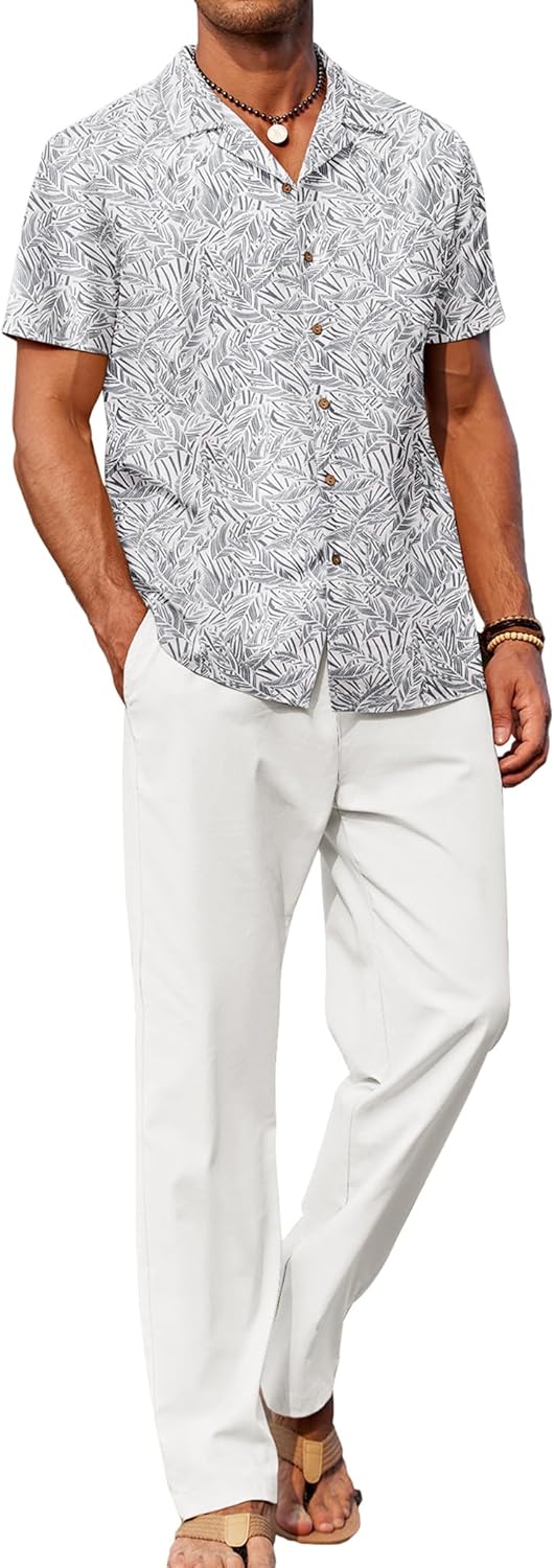 COOFANDY Men 2 Piece Linen Outfit for Beach and Casual Wear