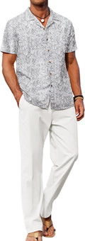 Men Linen 2 Piece Beach Shirt and Pants Set - Casual Summer Kit