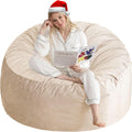 3 Ft Bean Bag Chair in Beige - Memory Foam Round Sofa for Adults