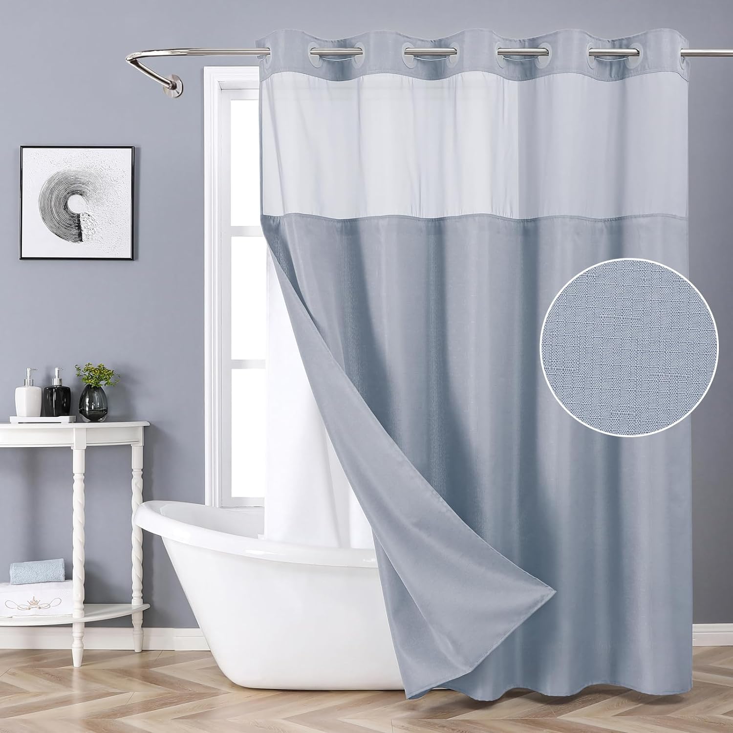 Water-Repellent Blue Shower Curtain Set