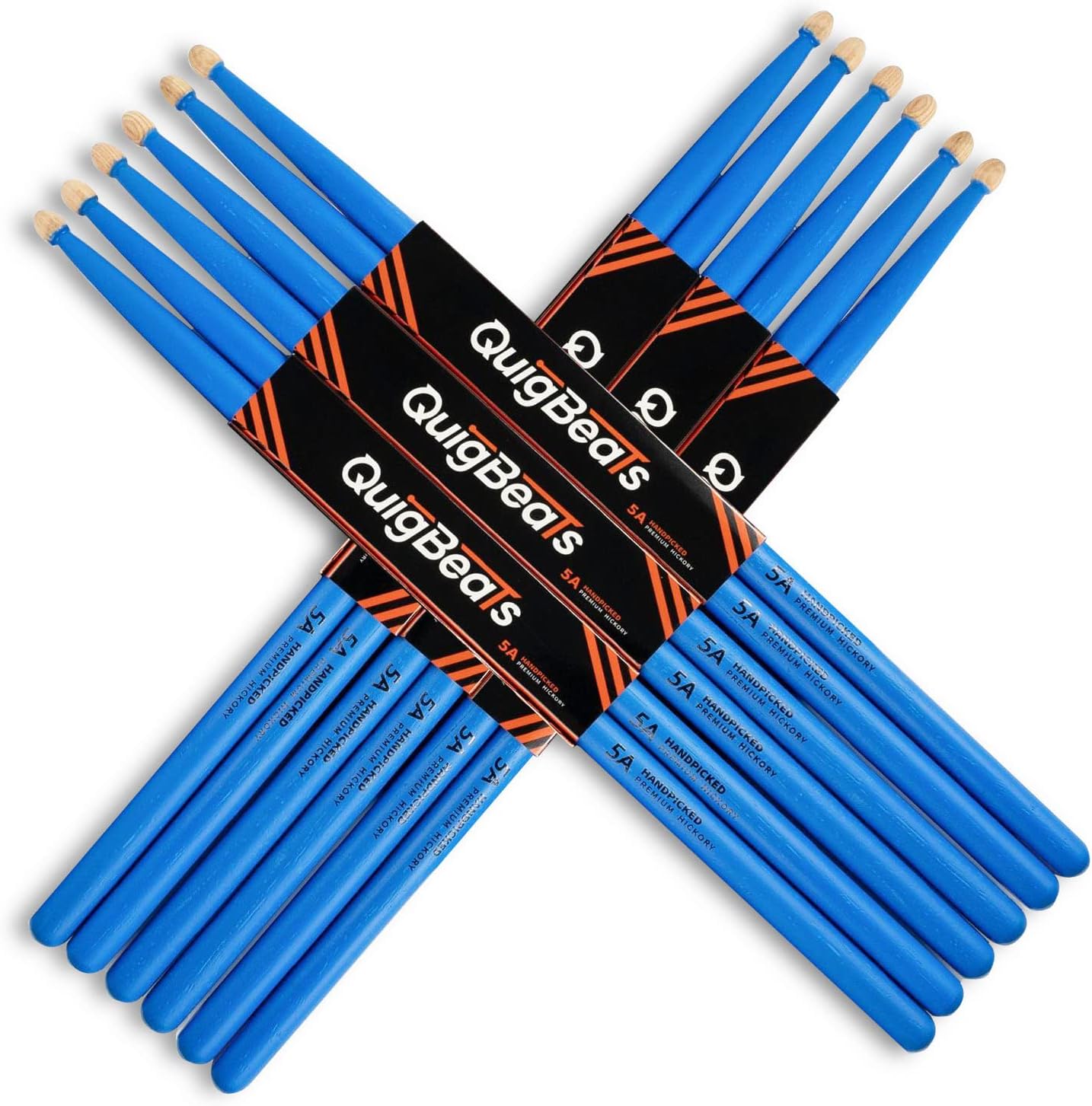 QuigBeats Hickory 5A Drumsticks for Kids and Adults - 6 Pairs