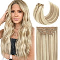 Lacer Clip in Hair Extensions Light Brown Highlights Platinum Blonde