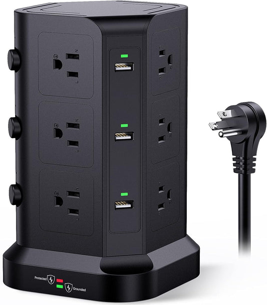 Power Strip Tower with 12 AC Outlets and 6 USB Ports for Home