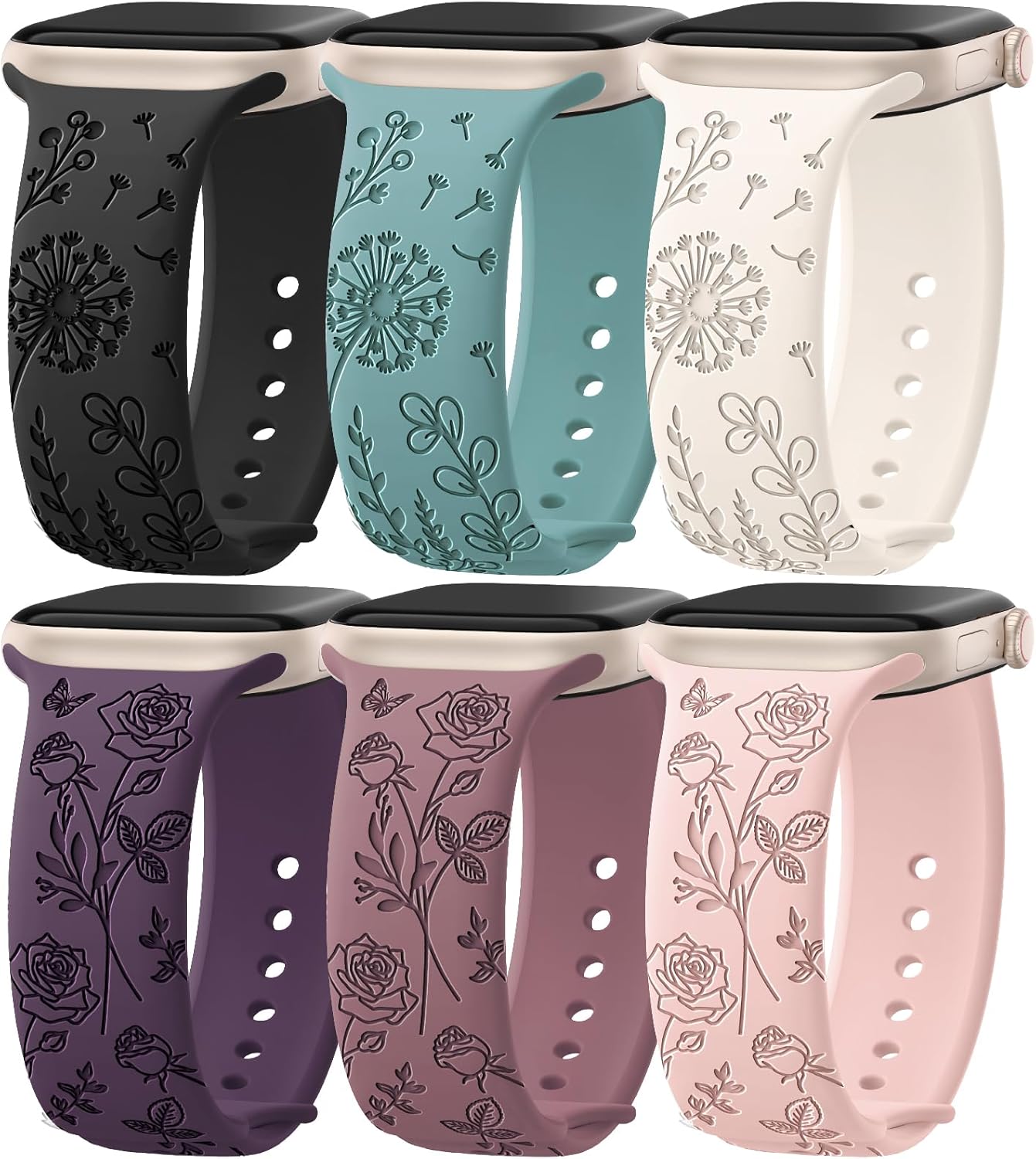 Floral Engraved Silicone Bands for Apple Watch - Stylish & Comfortable!