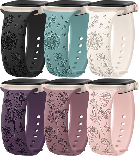 Floral Engraved Silicone Bands for Apple Watch - Stylish & Comfortable!