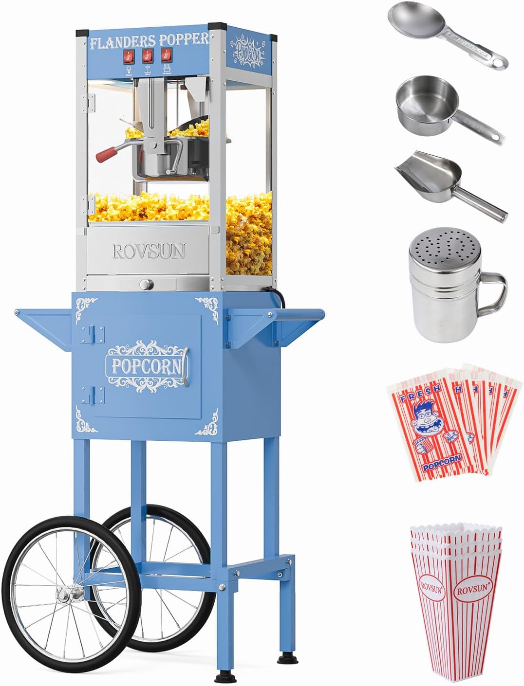 ROVSUN Popcorn Machine with Cart and 8 Oz Kettle for Home Use