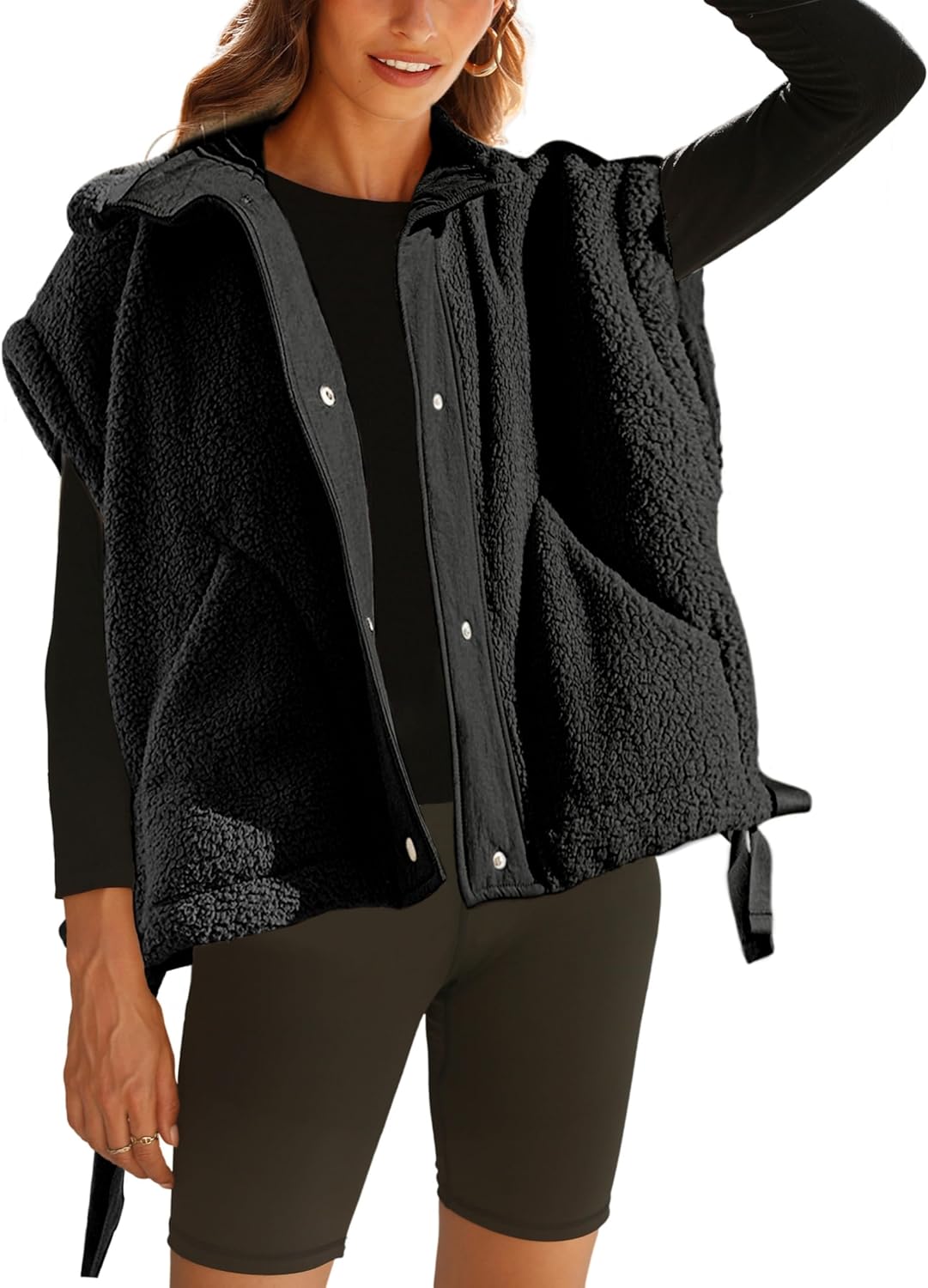 Oversized Fleece Vest for Women - Warm Sherpa Jacket with Pockets