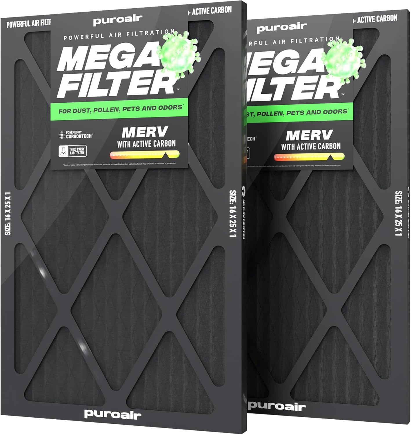 PuroAir Mega Filter MERV 13 16x25x1 Air Filters for Home
