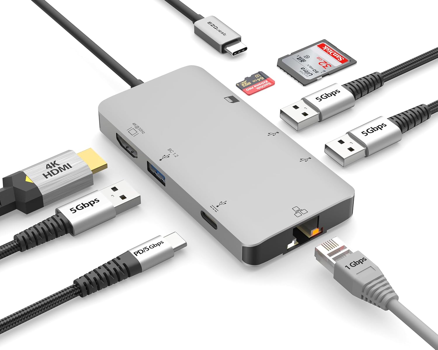 EZQuest USB C Hub Docking Station 8 in 1 for Work and Travel