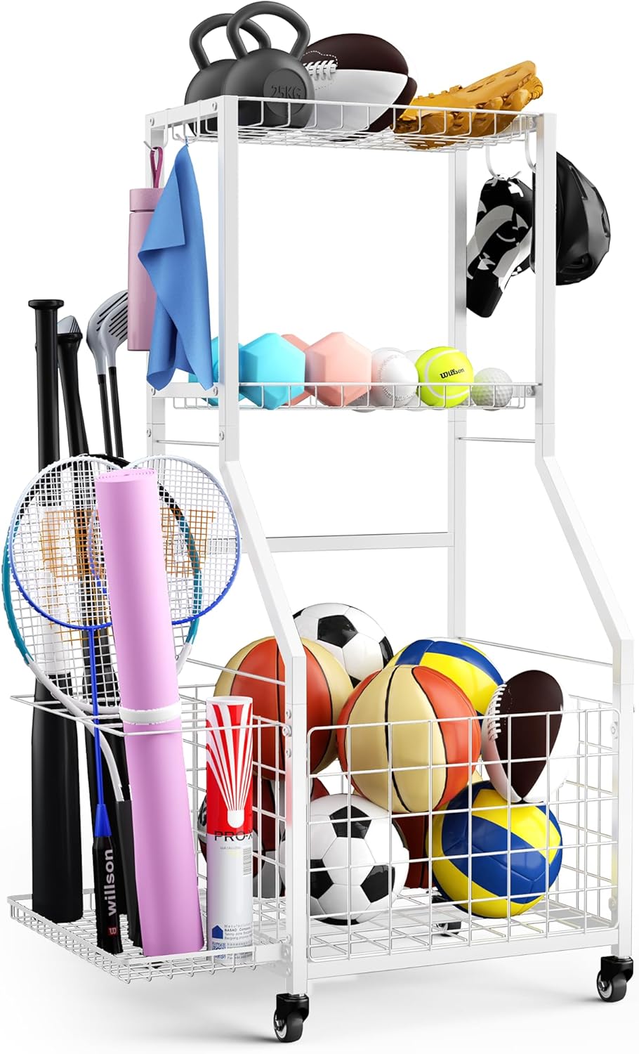 Sports Equipment Garage Organizer with Wheels for Easy Storage