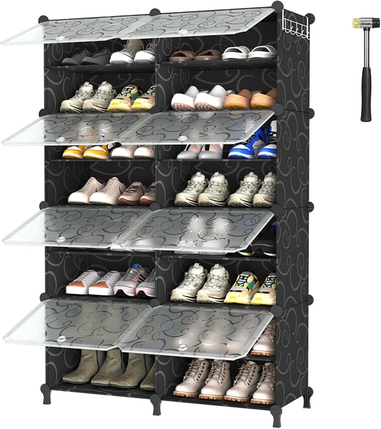 AWTATOS 8 Tier Shoe Rack for 32 Pairs of Shoes in Black