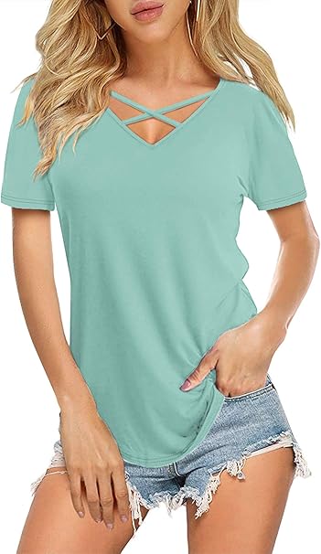 DittyandVibe Women's V Neck Criss Cross T-Shirt Tops Review