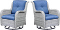 Outdoor Swivel Rocker Patio Chairs Set of 2 with Blue Cushions