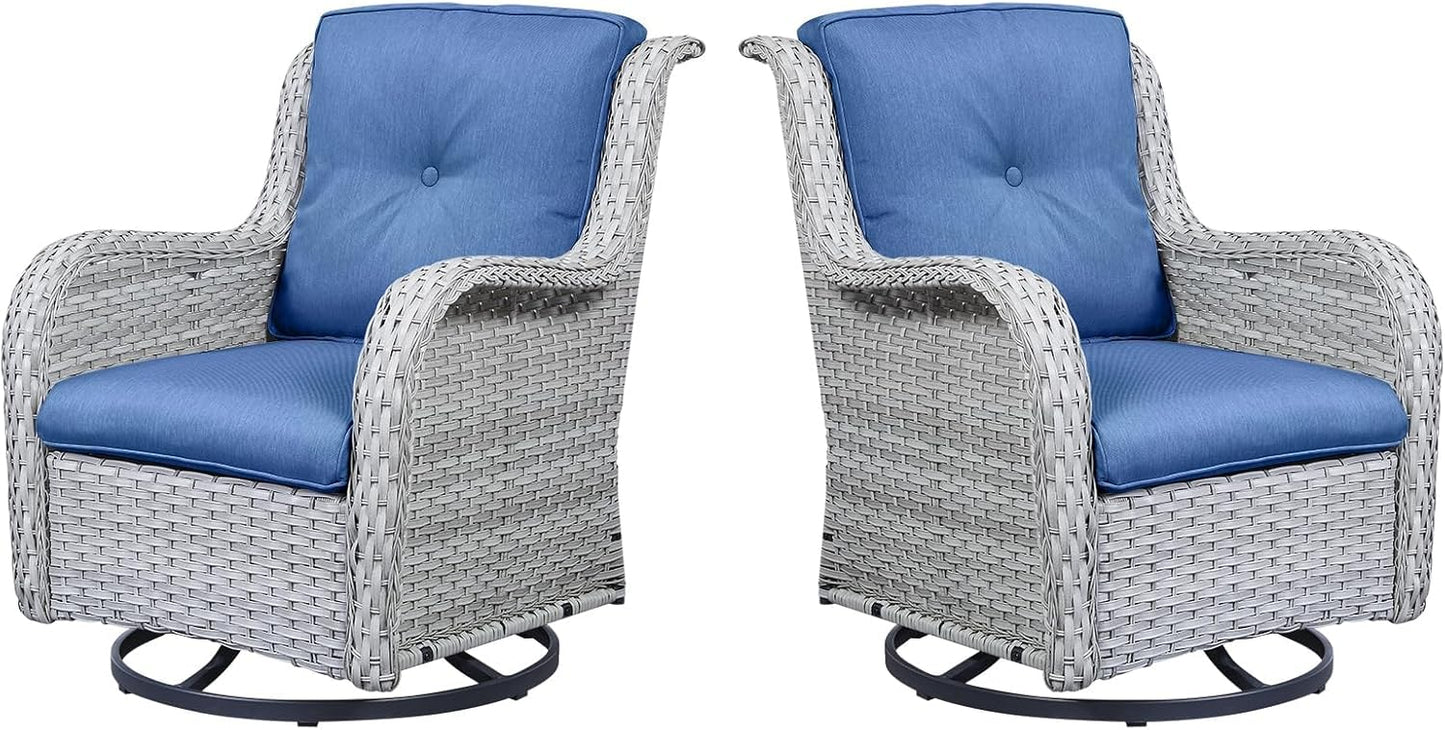 Outdoor Swivel Rocker Patio Chairs Set of 2 with Blue Cushions