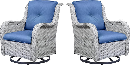 Outdoor Swivel Rocker Patio Chairs Set of 2 with Blue Cushions