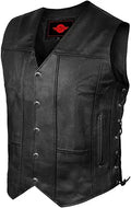 Alpha Leather Motorcycle Vest for Men Black Biker Vest with Concealed