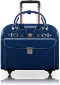 Leather Wheeled 15ft Ladies Laptop Briefcase EDGEBROOK - Navy