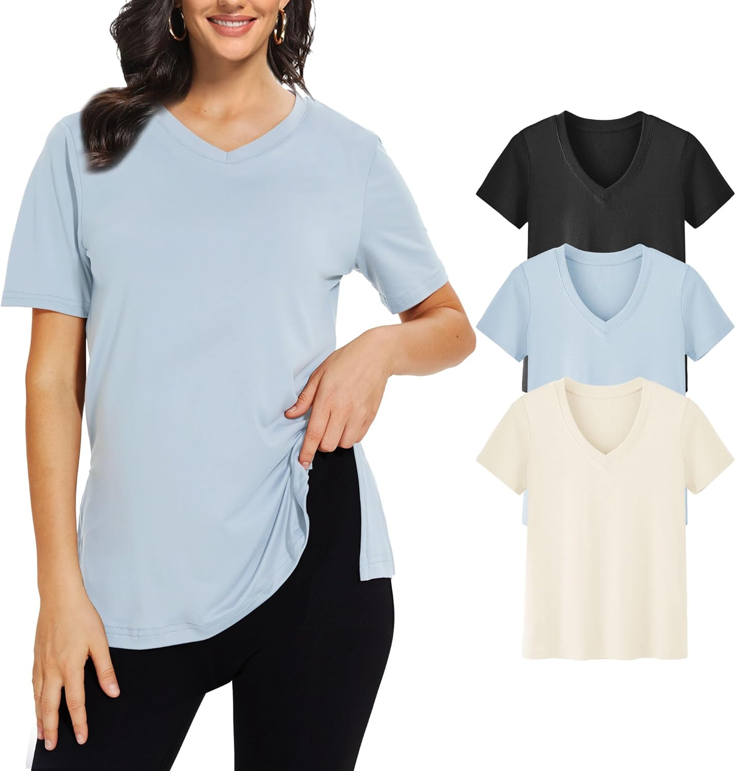 3 Pack V Neck T Shirt for Women Plus Size Casual Tops